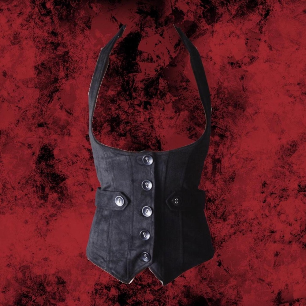 black faux suede underbust waistcoat corset vest top